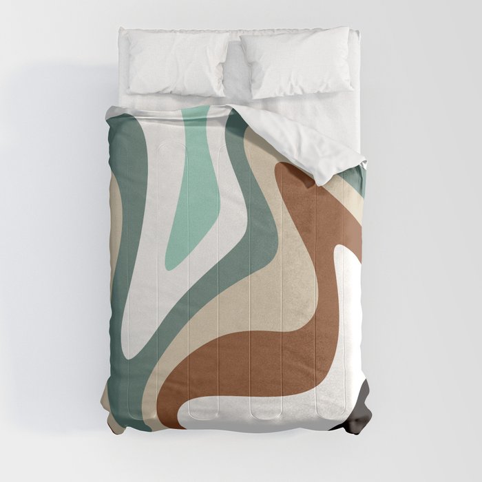 Liquid Mountain Abstract // Mint Green, Evergreen, Khaki Tan, Burnt Sienna, Black and White Comforter