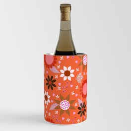Retro Flowers and Leaves Orange Pink Wine Chiller
