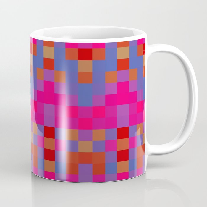 geometric symmetry pixel square pattern abstract background in pink red blue Coffee Mug