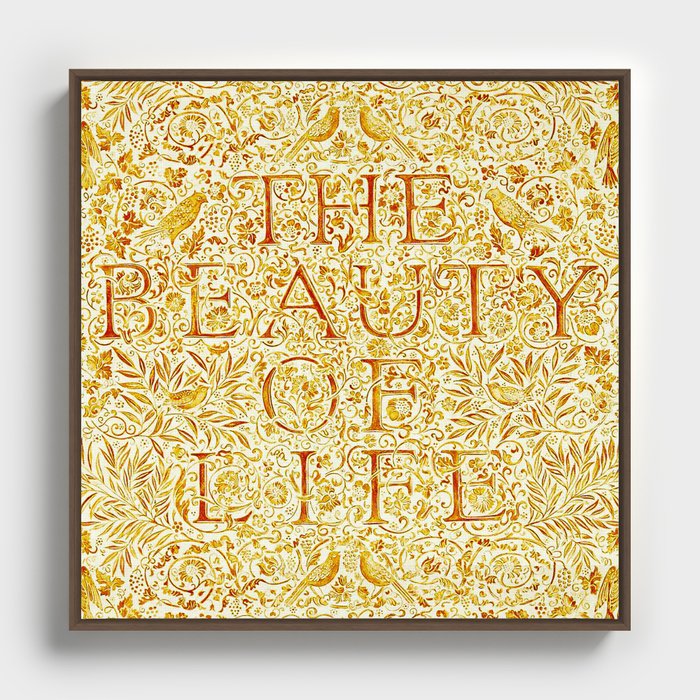 The Beauty Of Life - Gold - Vintage Pattern Framed Canvas