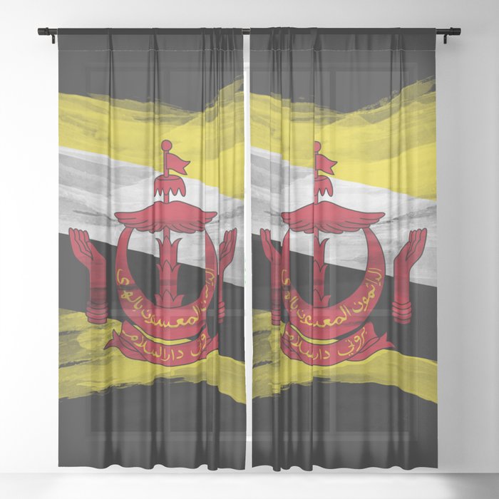 Brunei flag brush stroke, national flag Sheer Curtain