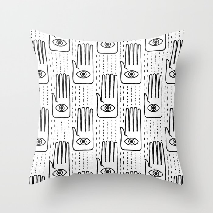 adorned palm - black and white Throw Pillow