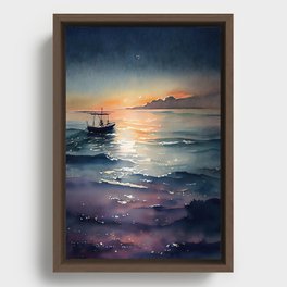 Dawn on the Sea Watercolor Framed Canvas