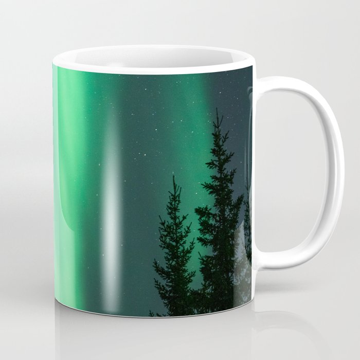 Northern Lights in the Woods Photo | Aurora Borealis in Norway Nature Art Print | Colorful Night Travel Photography Coffee Mug
