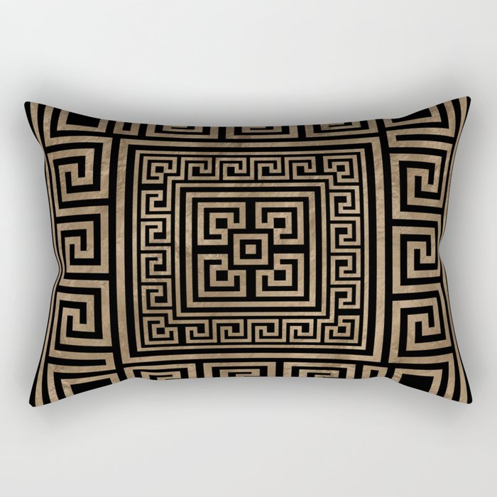 Greek Key Ornament - Greek Meander -Gold on Black Rectangular Pillow