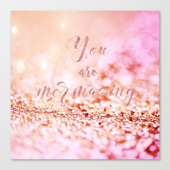 Mermaid pink glitter typography - You are mermazing Canvas Print