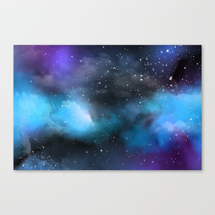 Navy Blue Purple Glitter Cosmo Watercolor Galaxy Painting Canvas