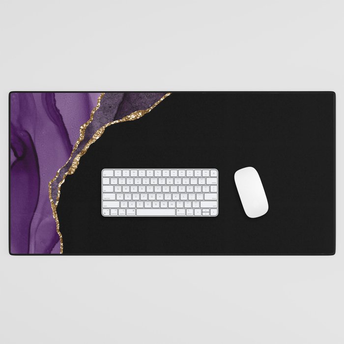 Purple & Gold Agate Texture 09 Desk Mat