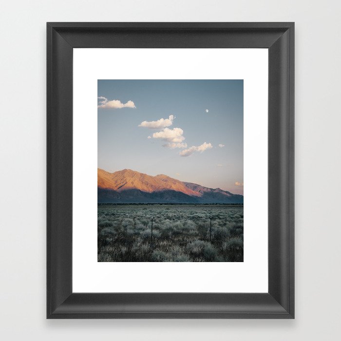 Sierra Mountains with Harvest Moon Framed Art Print