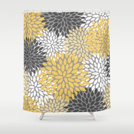 Modern Elegant Chic Floral Pattern, Soft Yellow, Gray, White Shower Curtain
