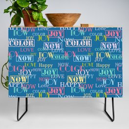 Enjoy The Colors - Colorful typography modern abstract pattern on navy blue color Credenza