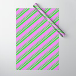 [ Thumbnail: Lime and Violet Colored Striped Pattern Wrapping Paper ]
