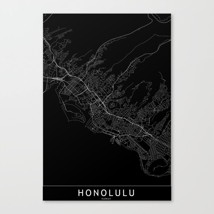 Honolulu Black Map Leinwanddruck
