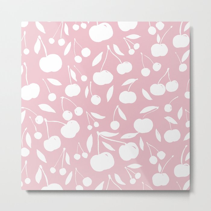 Cherries pattern - pastel pink Metal Print