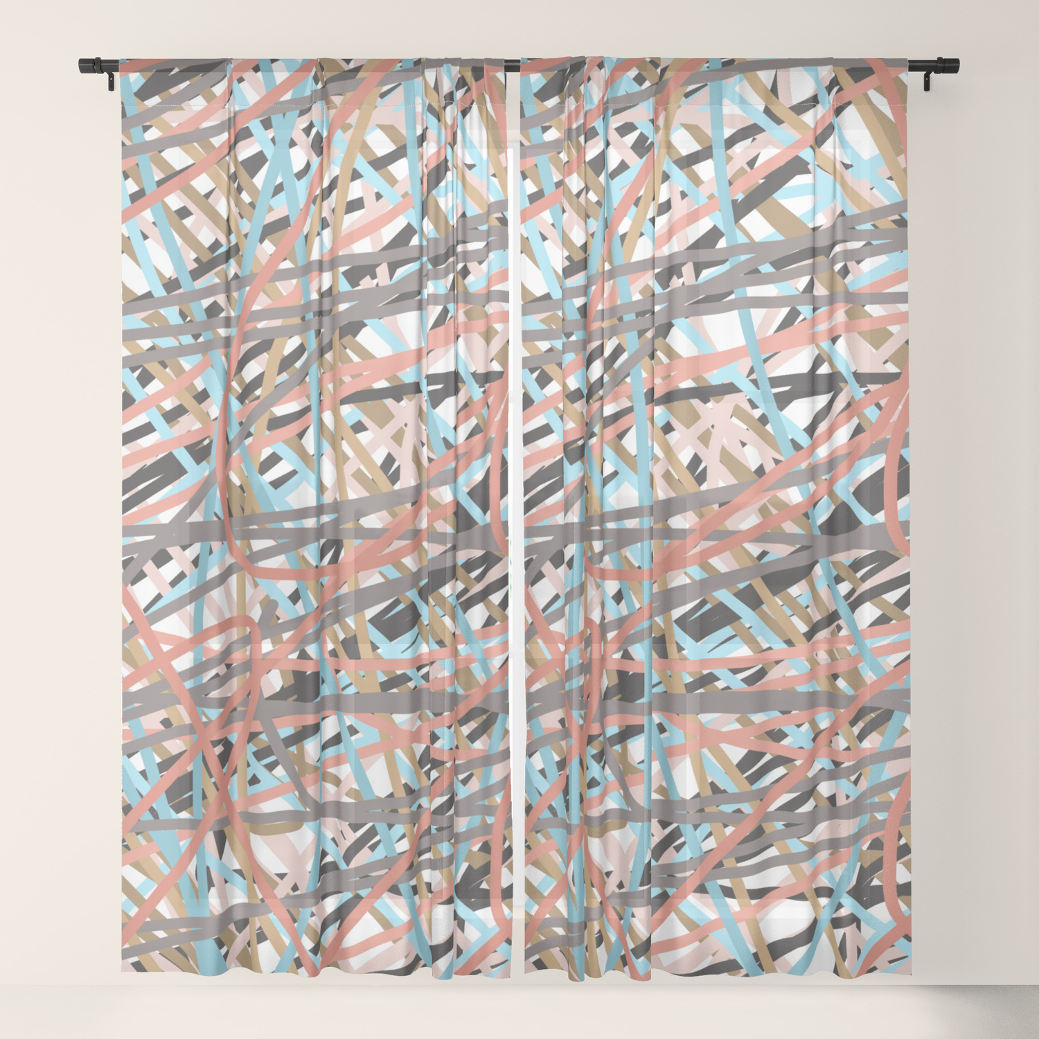 Two Shade Pink Blue Brown Scribble Sheer Curtain By Ruthpalmerfineart Society6