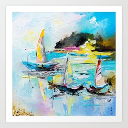 Boats on the lake Art Print