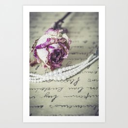 love letter with pearls and rose Art Print
