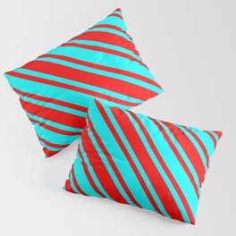 [ Thumbnail: Aqua and Red Colored Lined Pattern Pillow Sham ]