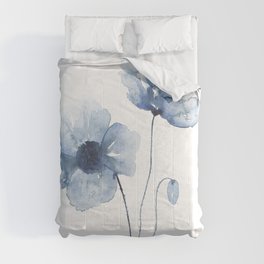 Blue Watercolor Poppies Comforter