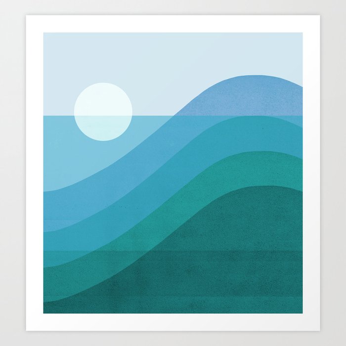 Abstraction_MOONLIGHT_BLUE_OCEAN_MOUNTAINS_POP_ART_0502B Art Print