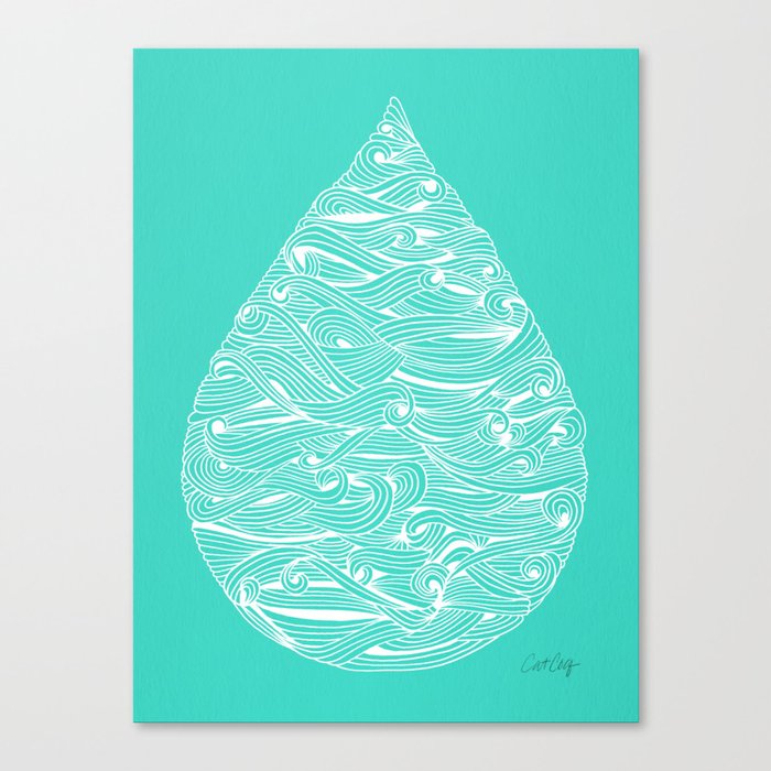 Water Drop – White on Turquoise Canvas Print