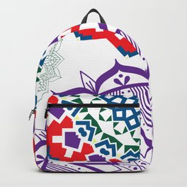 Veda Backpack | Boho, Tao, Kaleidoscope, Weave, Pattern, Abstractgeometry, Ornament, Digital, Redgreenwhite, Modernart 
