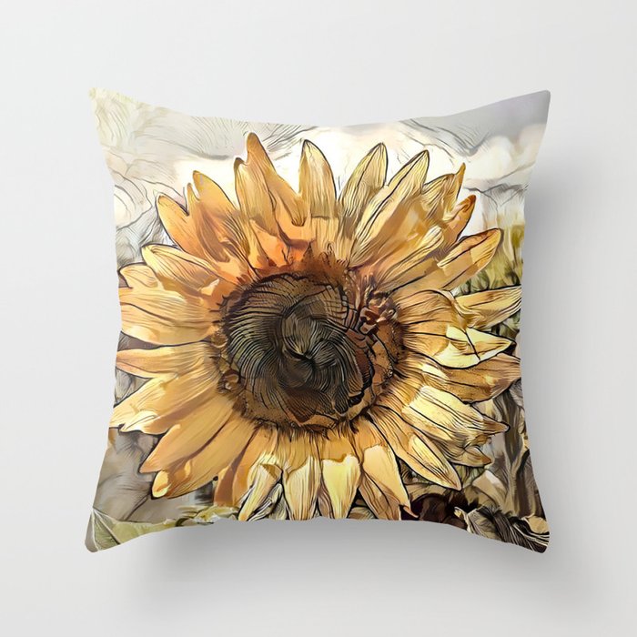 Watercolor Big Sunflower Elegant Collection Throw Pillow