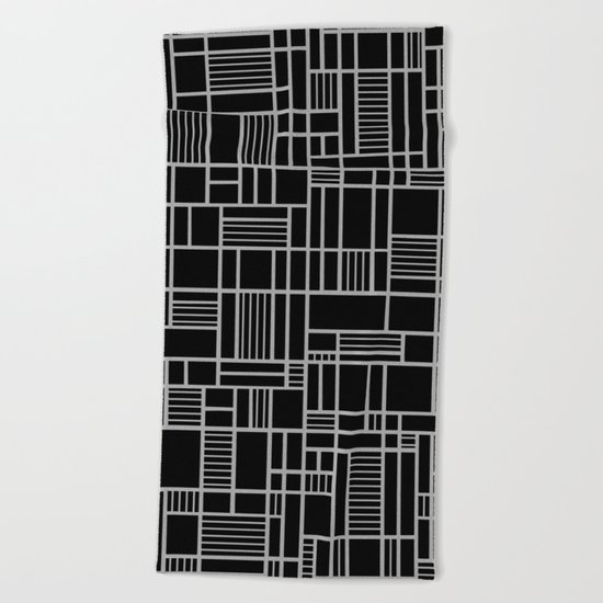 Map Outline White on Black Beach Towel