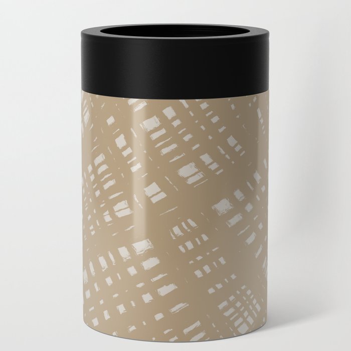 Rough Weave Painted Abstract Burlap Painted Pattern in Mushroom Beige Tones Can Cooler