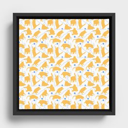 Fat Orange Cats and Blue Yarn Framed Canvas