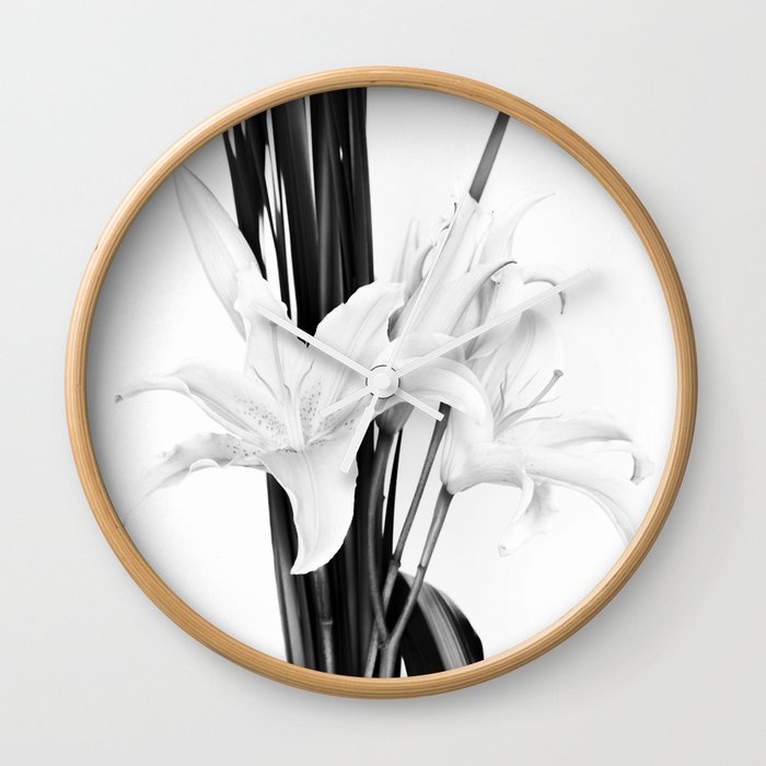 White Lily Bouquet Black and White #decor #society6 #buyart Wall Clock