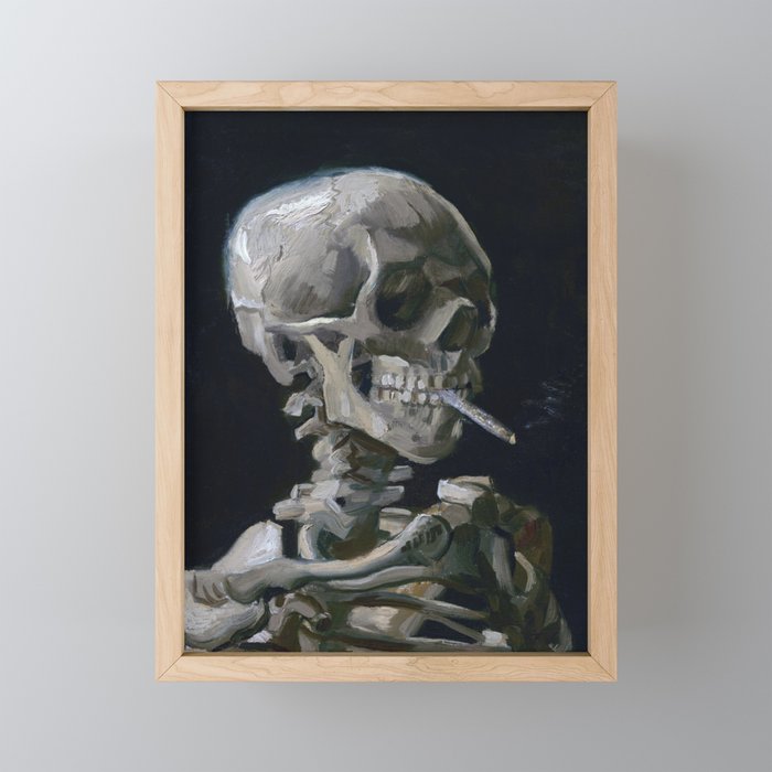 Skull Bones Skeleton Smoking Flower & Stardust Van Gogh Framed Mini Art Print