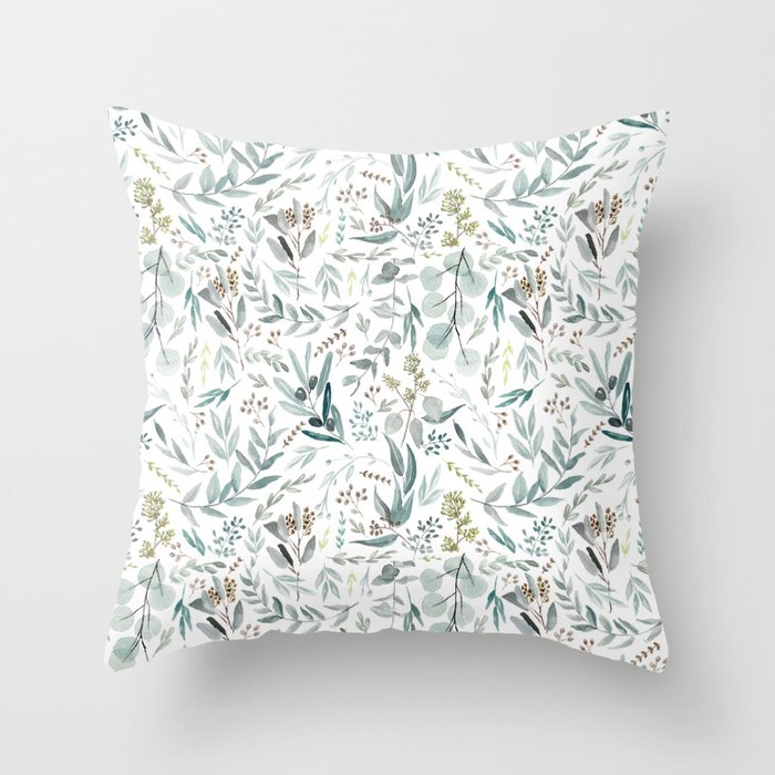 Little Eucalyptus Botanical Pattern Throw Pillow