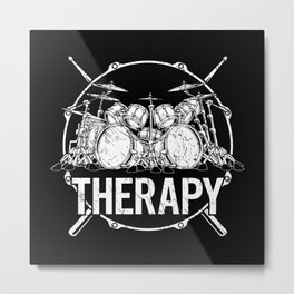 Drummers Therapy Drum Set and Crossed Drum Sticks Metal Print