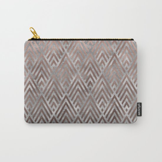 Rosegold foil triangles on grey grunge background Carry-All Pouch