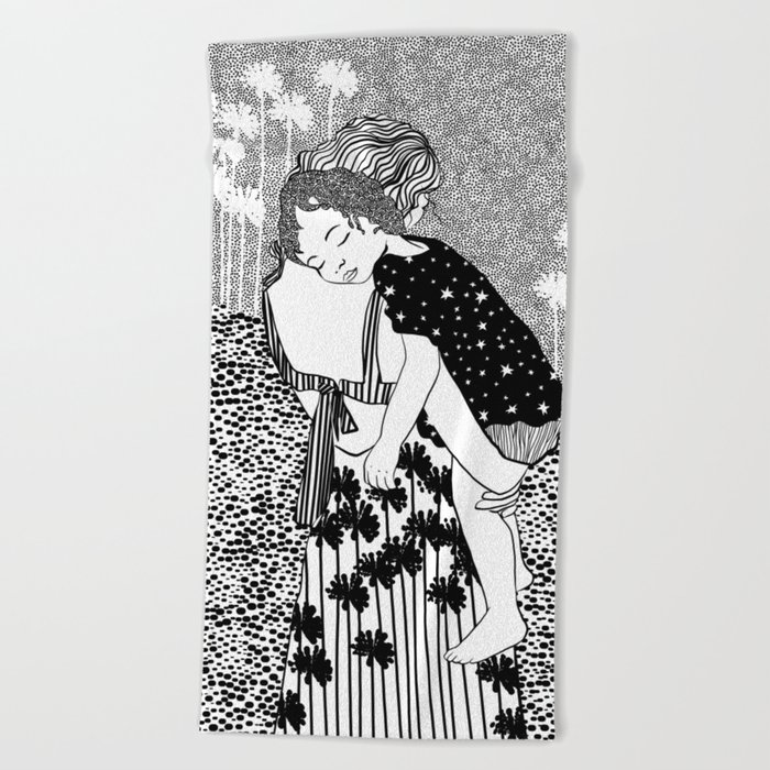 Mother and child, Motherhood,  inspired by Gustav Klimt Beach Towel