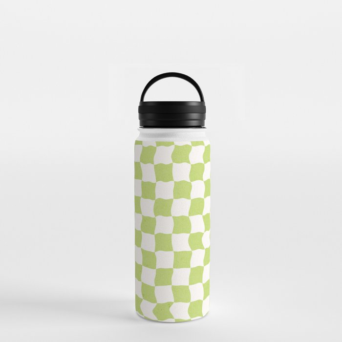 Pastel Green Checkered Pattern Groovy Aesthetic Water Bottle