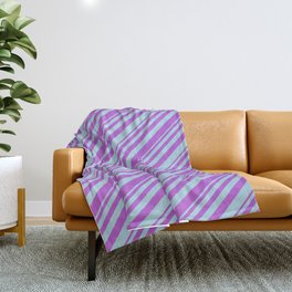 [ Thumbnail: Orchid and Light Blue Colored Lined Pattern Throw Blanket ]