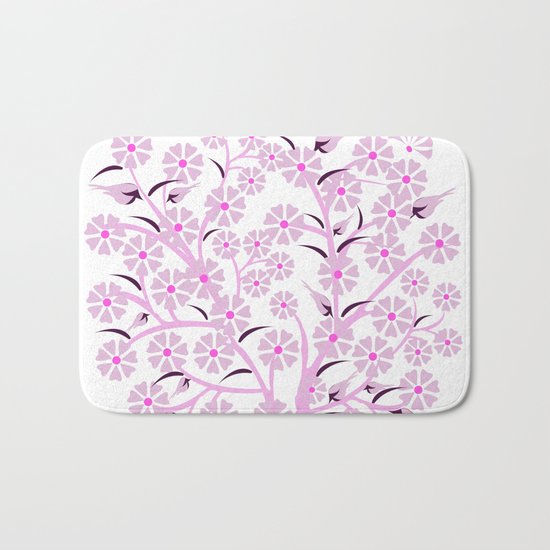 Pink Flowers and Birds Bath Mat