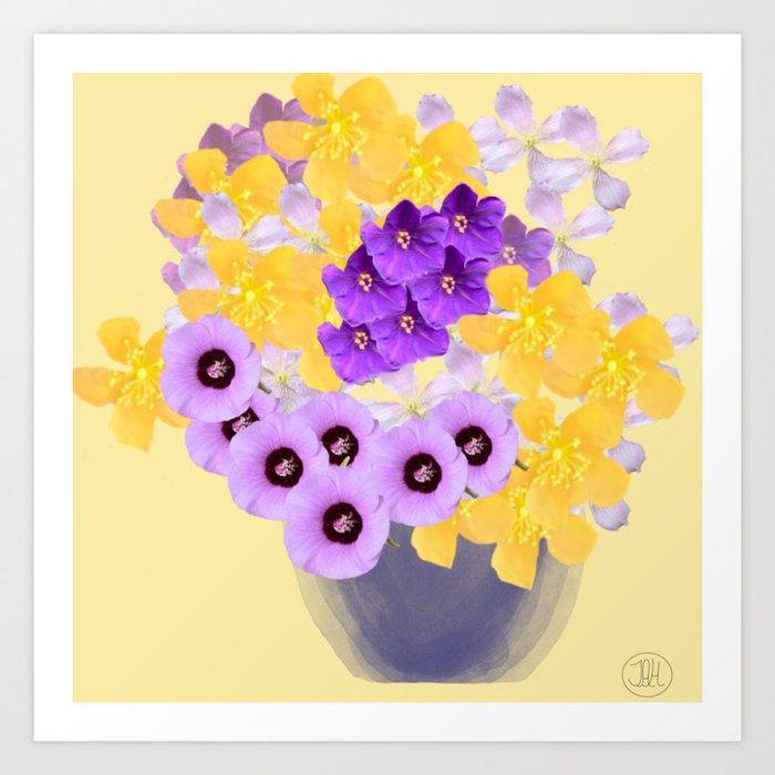 Flowers in a purple bowl Art Print