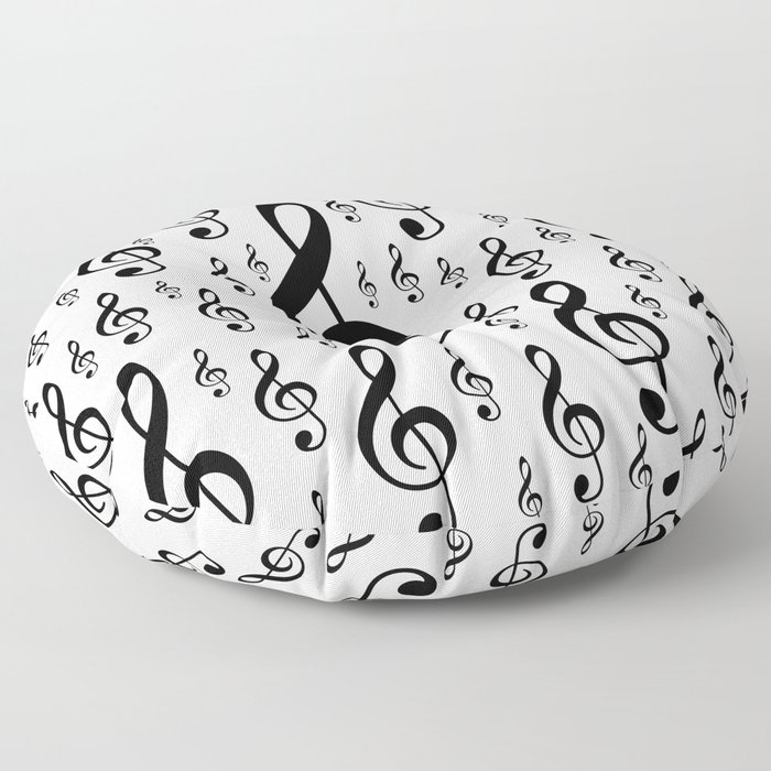 Clef Music Notes pattern - black & white pattern Floor Pillow