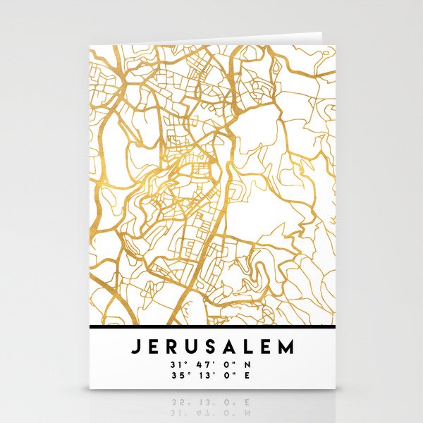 JERUSALEM ISRAEL PALESTINE CITY STREET MAP ART Stationery Cards