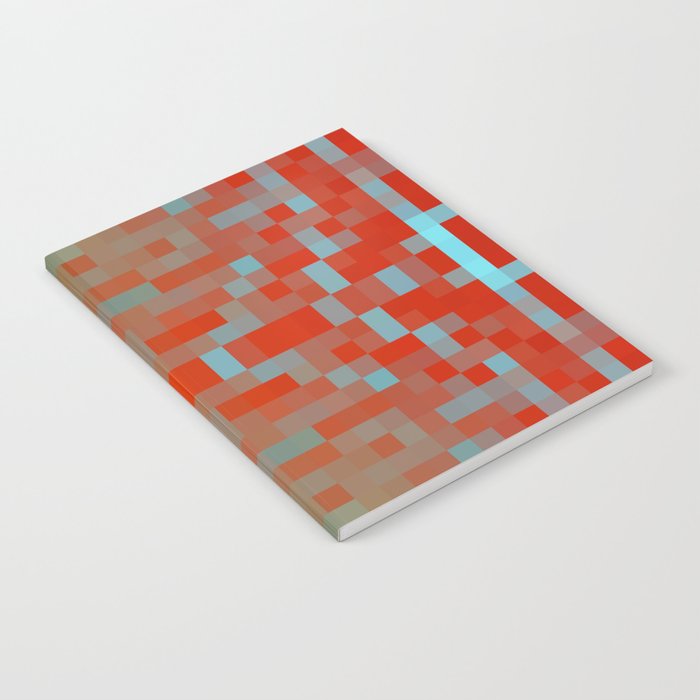 geometric symmetry art pixel square pattern abstract background in red blue Notebook