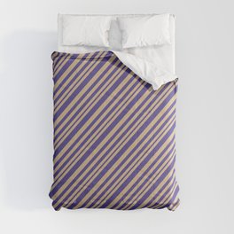 [ Thumbnail: Tan and Dark Slate Blue Colored Lines Pattern Comforter ]