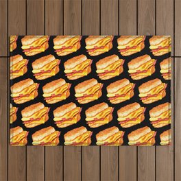 Bacon Egg & Cheese Sandwich Pattern - Black Outdoor Rug