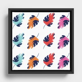 Exotic Tropical Summer Palms Leaves Pattern Framed Canvas
