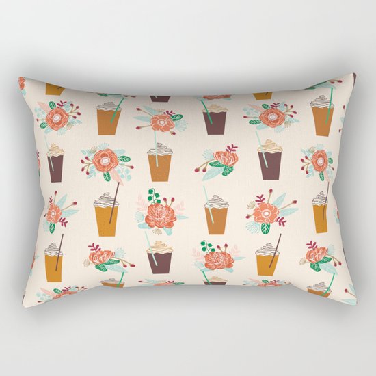 Coffee floral bouquet coffee lovers java bean cute pattern print for kitchen Rectangular Pillow