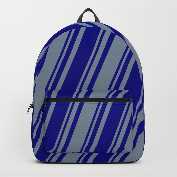 Blue and Light Slate Gray Colored Stripes Pattern Backpack