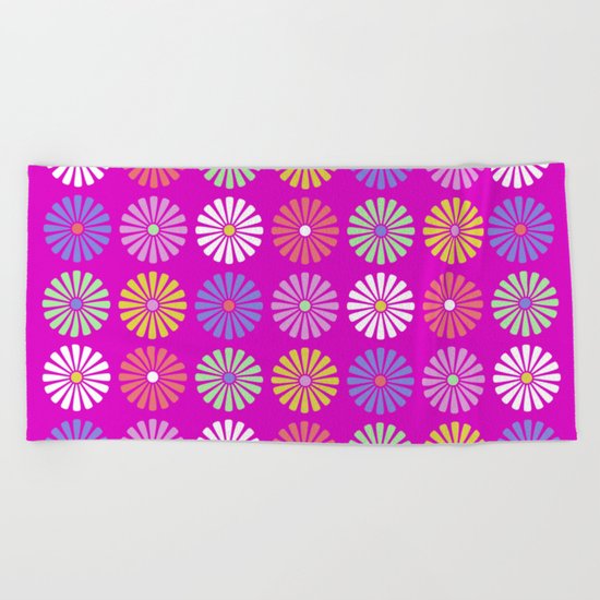 Pastel Flowers Pattern (On Purple/Pink) Beach Towel