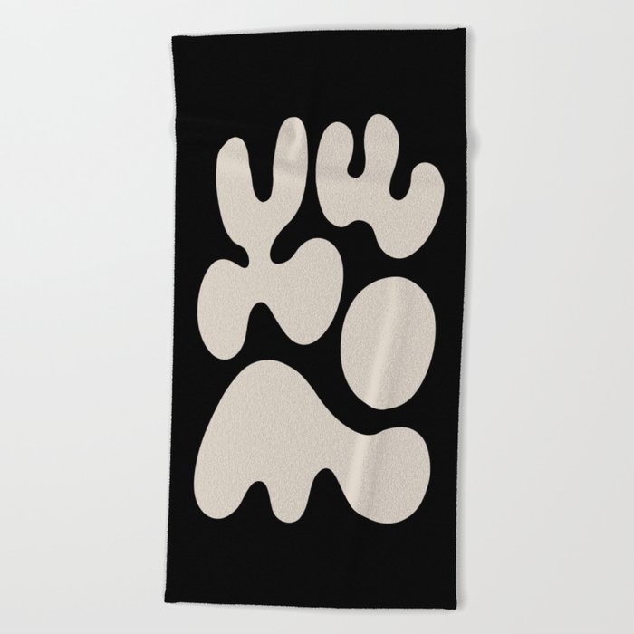 Mid Century Modern Organic Shapes 352 Black and Linen White Beach Towel